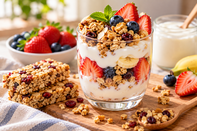 Brown Rice Bar & Yogurt Parfait (5-Minute Breakfast)