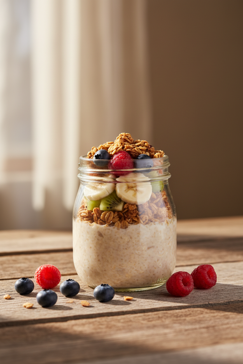 Overnight oats with granola crunch