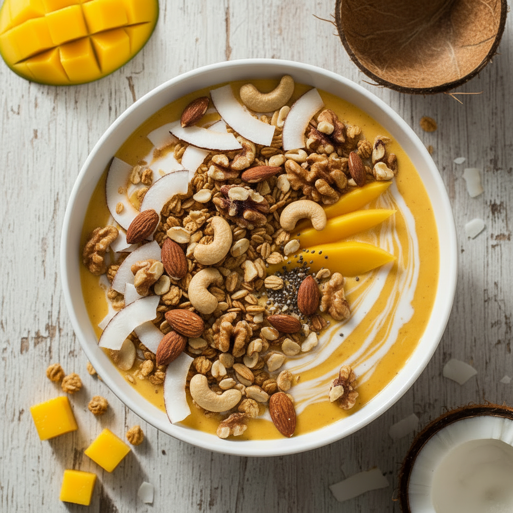 Mango & coconut granola smoothie bowl