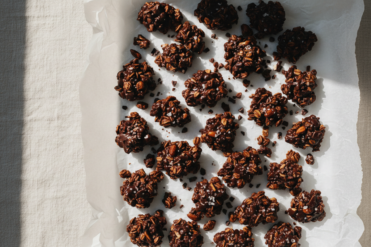 Dark chocolate granola clusters