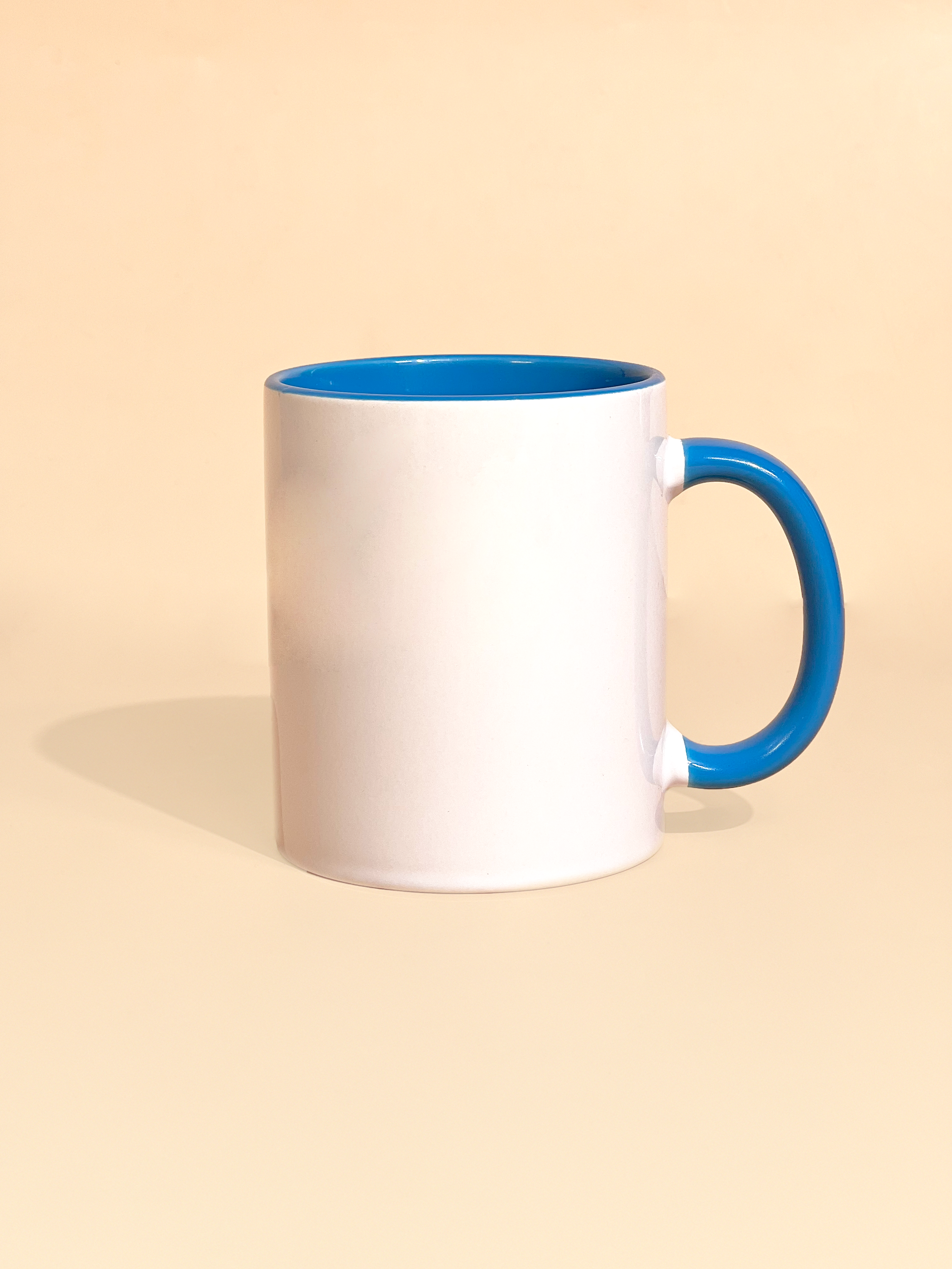 Stylist elegant olaben mug with blue olaben logo in white background outside and blue background inside